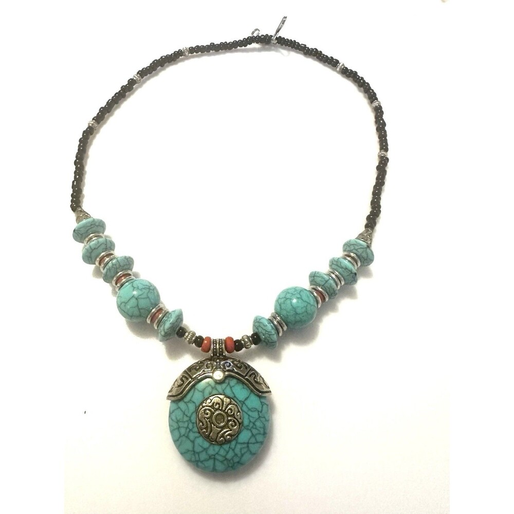 Southwestern Turquoise Color Pendant Beaded Necklace Boho Western - Picture 6 of 6